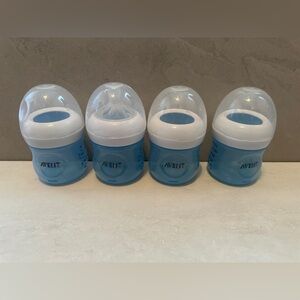 Philips Avent Natural Baby Bottle Blue 4 oz 4 Ct Needs Nipples